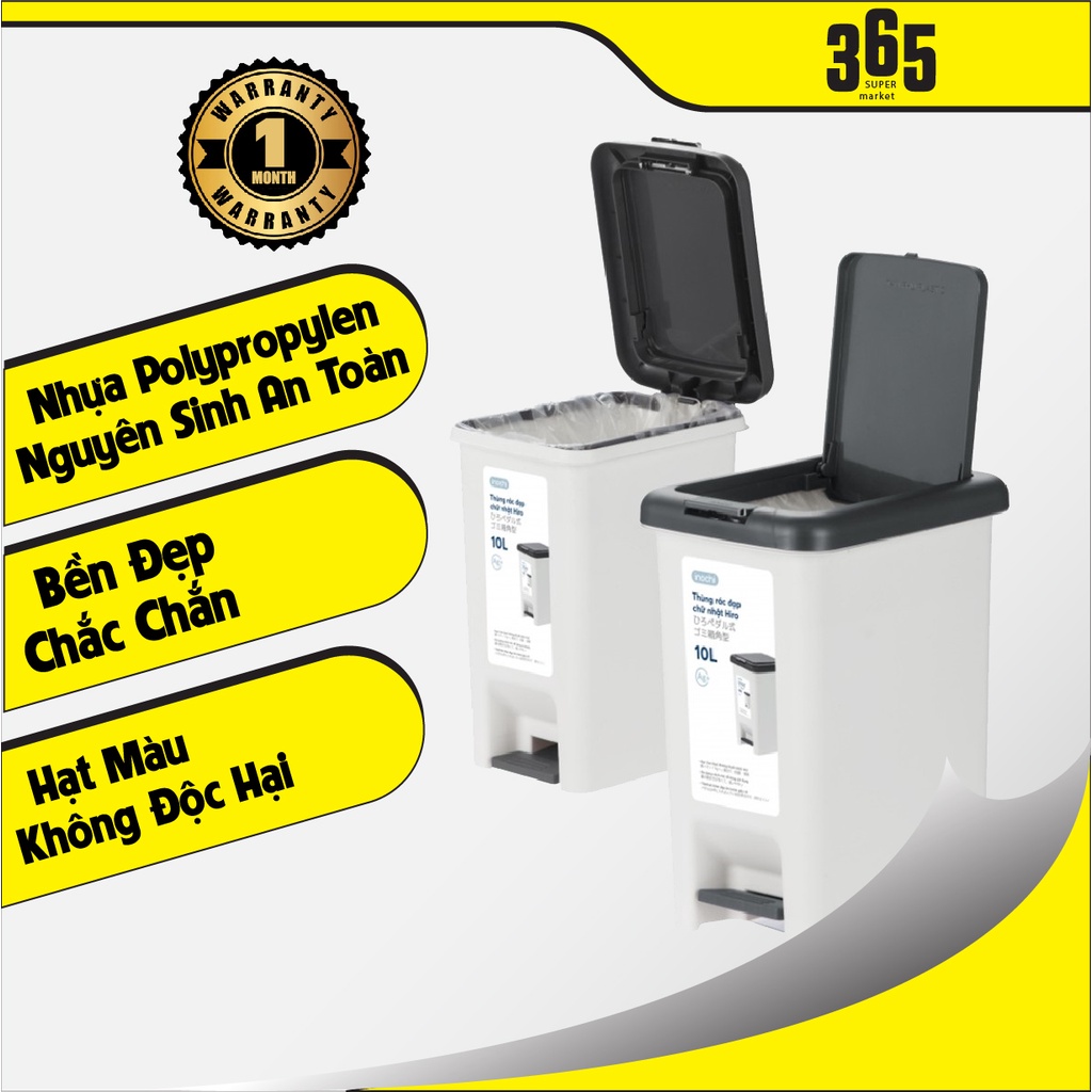 Thùng rác inochi Nhựa Đạp Chân Nắp Đậy Chữ Nhật inochi 10 15 20 30 Lít