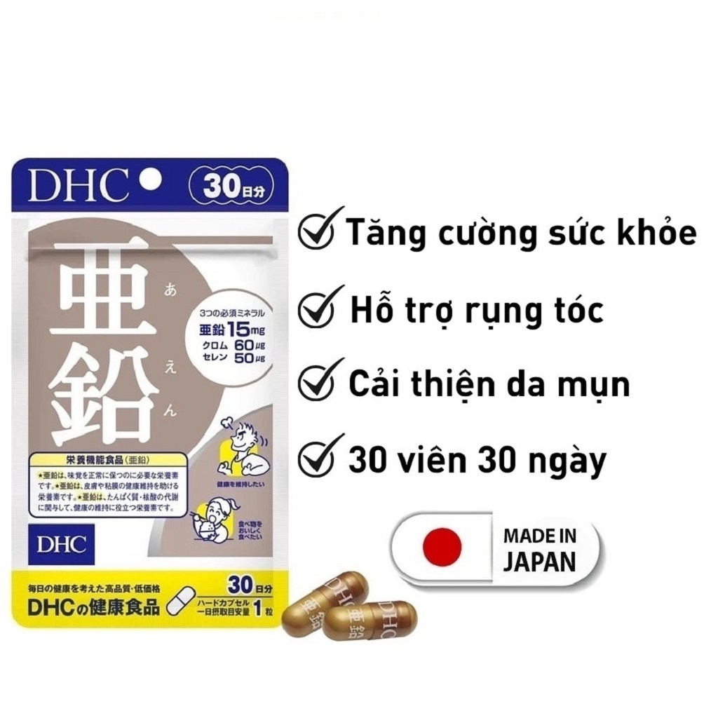 Combo Viên uống DHC Cải Thiện Da Mụn, Làm Da Sáng Mịn 30 Ngày (Kẽm 30 Viên & Adlay 30 Viên)