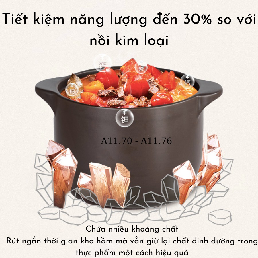 Nồi sứ - nồi gốm nâu hầm canh, kho thịt cá - nắp họa tiết dứa - nhiều kích cỡ cho gia đình 1-8 người