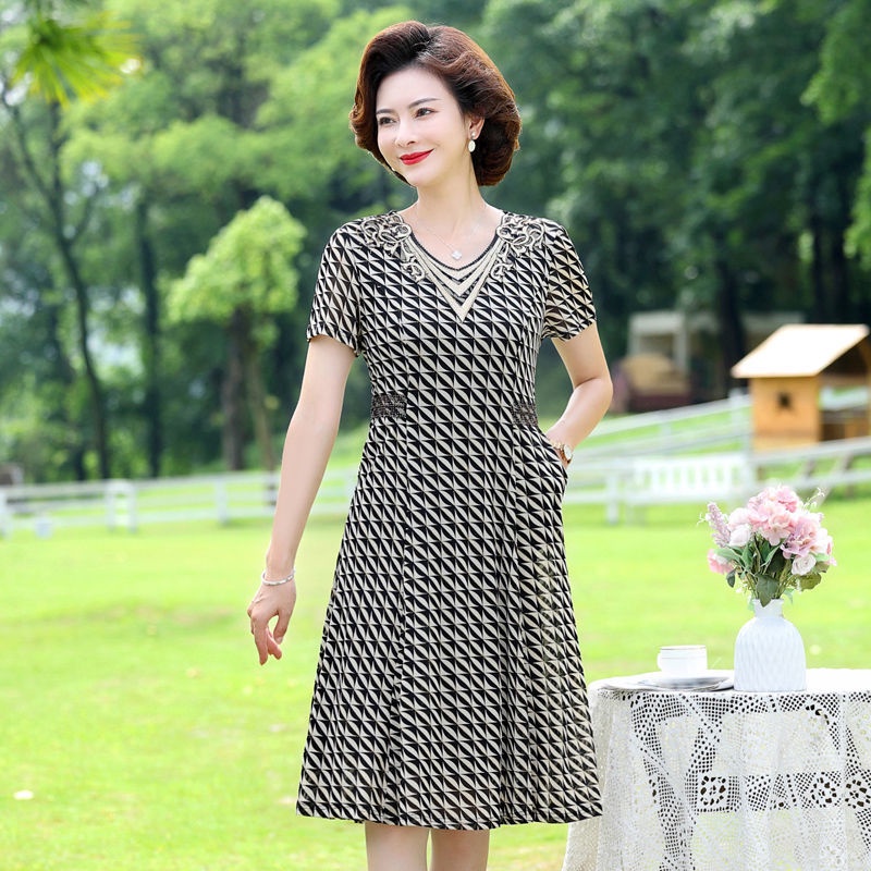 Đầm Thiết Kế Mới Thời Trang Mùa Hè Theo Phong Cách Phương Tây Cho Phụ Nữ Trung Niên Từ 40-50 Tuổi