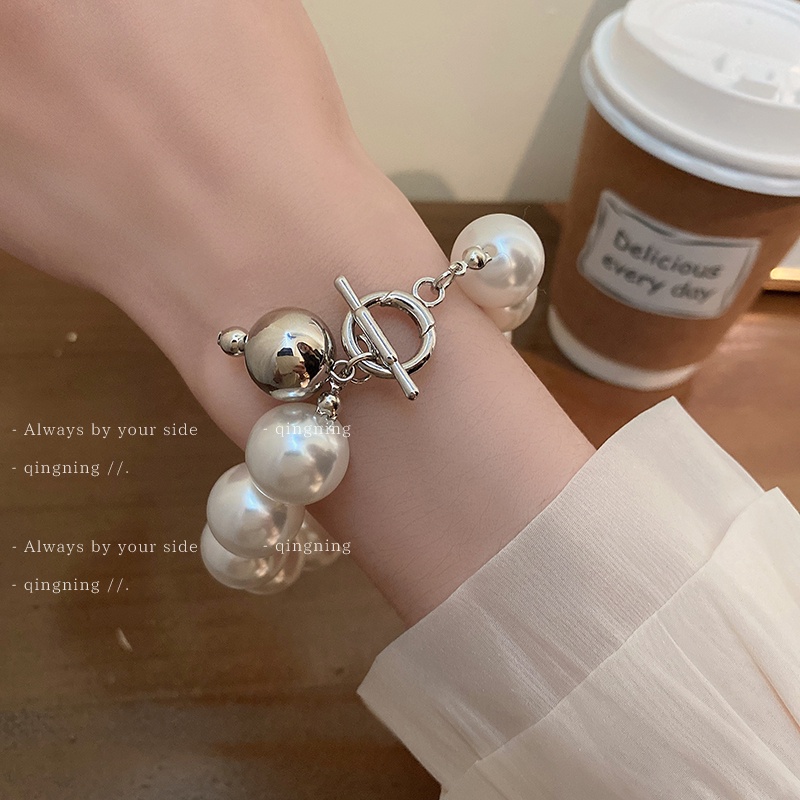 DREJEW Vòng đeo tay đính hạt ngọc trai giả hình chữ T phong cách Pháp cổ điển độc đáo