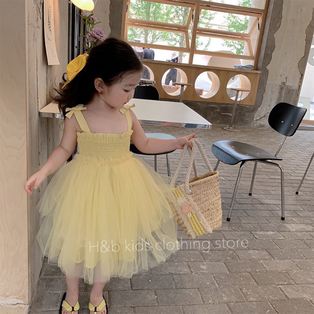 Váy Công Chúa Xinh Cho Bé Gái 2 Màu Vàng Và Hồng
