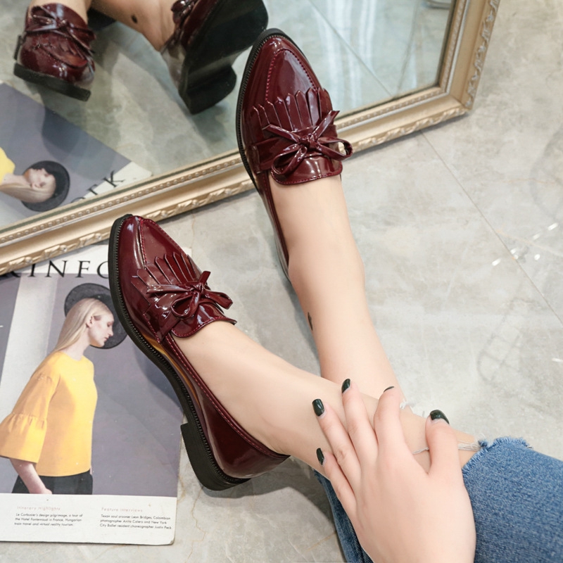 Giày Búp Bê Nữ Mũi Nhọn Đính Nơ Xinh Xắn