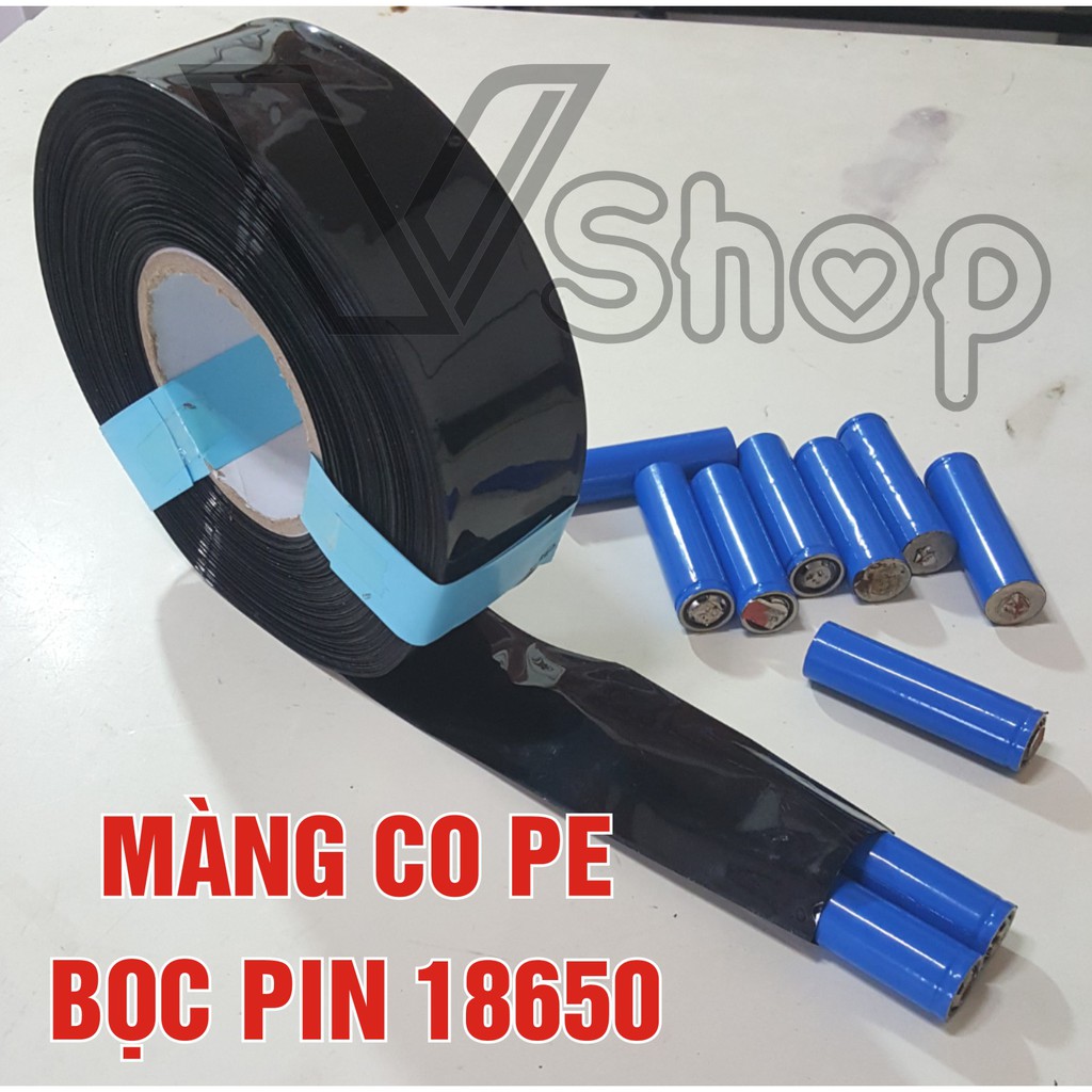 Màng co PE đóng pin 18650. Bản rộng 52mm (5,2cm ) cuộn 15 mét