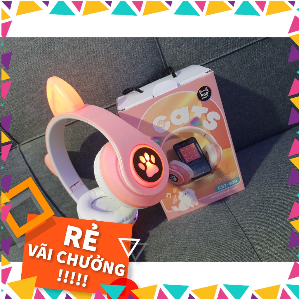 Tai nghe mèo bluetooth chụp tai STN-28 có đèn led,Headphone bluetooth tai thỏ livestream