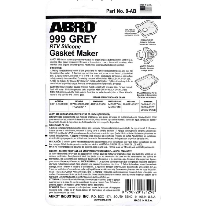 Keo dán thay ron màu xám / màu đỏ ABRO 999 Gasket Maker 85gr