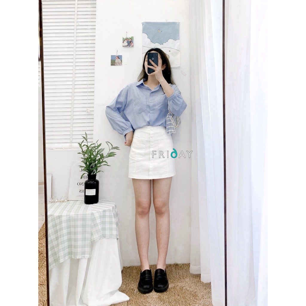 Áo sơ mi thiết kế Oversize hai túi kẻ sọc Xanh Friday | BigBuy360 - bigbuy360.vn