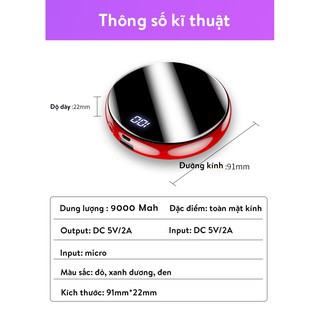 Pin dự phòng 10.000mah có hình led hiển thị pin nhỏ gọn 9x2cm dễ mang theo