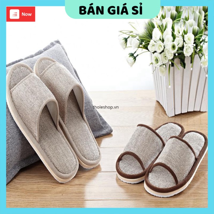 Dép Đi Trong Nhà GILA HOME Chất Liệu Vải Lanh Cao Cấp Đế Bằng Cao Su Không Bị Trơn Trượt