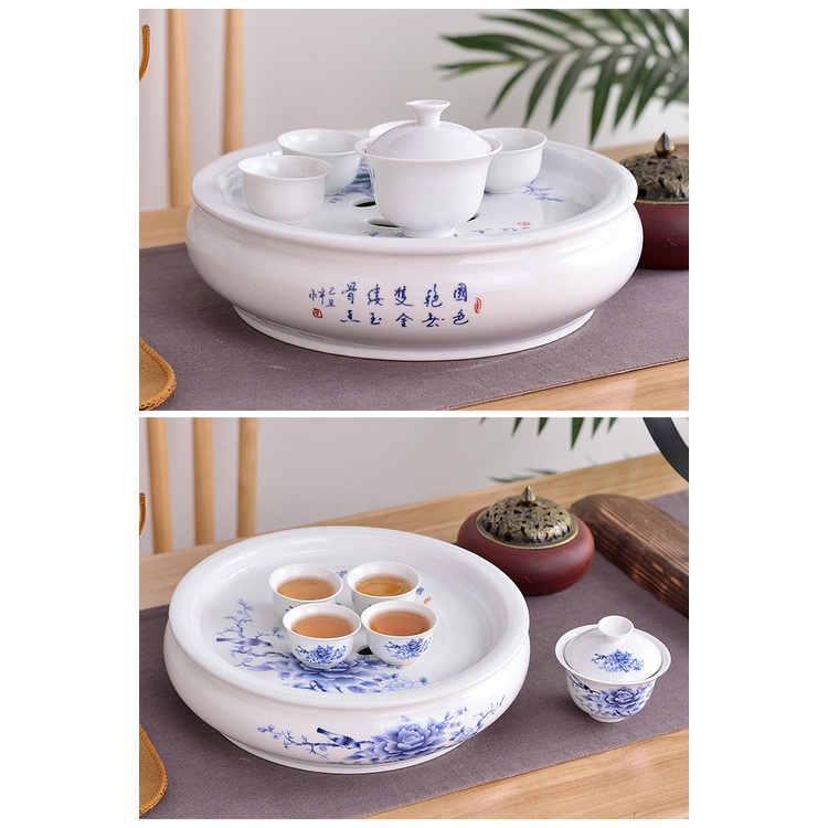 Khay Trà, Thuyền Trà Dưỡng Ấm Tử Sa, Đế kê lót ấm chén bằng Sứ Trắng Giang Tây tặng kèm Bộ dụng cụ và Khăn lau