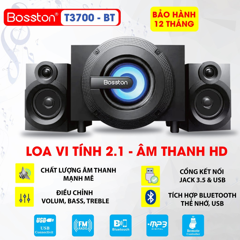 [ HOT] Loa Vi Tính BOSTON T3700 - Đèn LED 7 Màu - Bluetooth Tích Hợp - Âm Thanh HD Chất Lượng Cao - Bảo hành 12 tháng