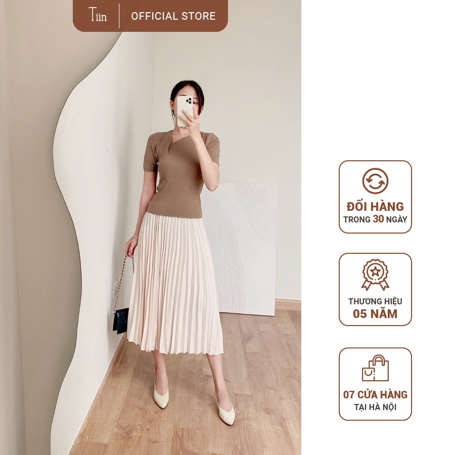 Áo len trơn cộc tay cổ chéo kiểu nếp TIIN STORE G21039