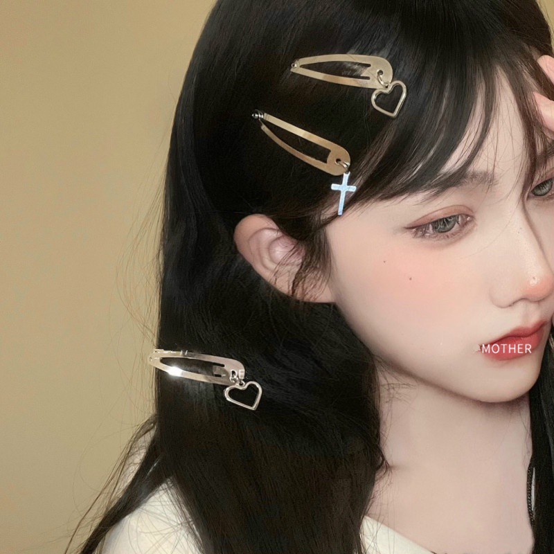Kẹp tóc kim loại hình chữ thập phong cách punk cho nữ