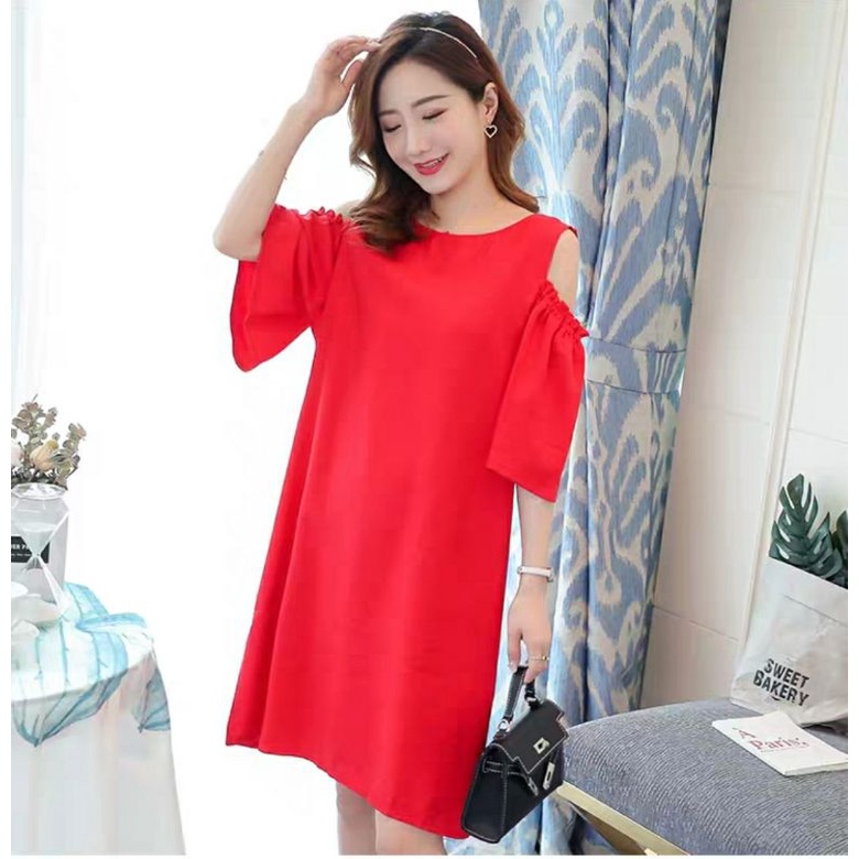 Đầm suông công sở đầm suông đầm oversize khoét vai thời trang Hàn Quốc