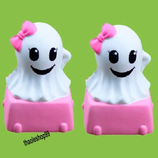 Squishy búp bê đeo nơ hồng tặng kèm bao bì ghost- squishy ma hồng đáng yêu