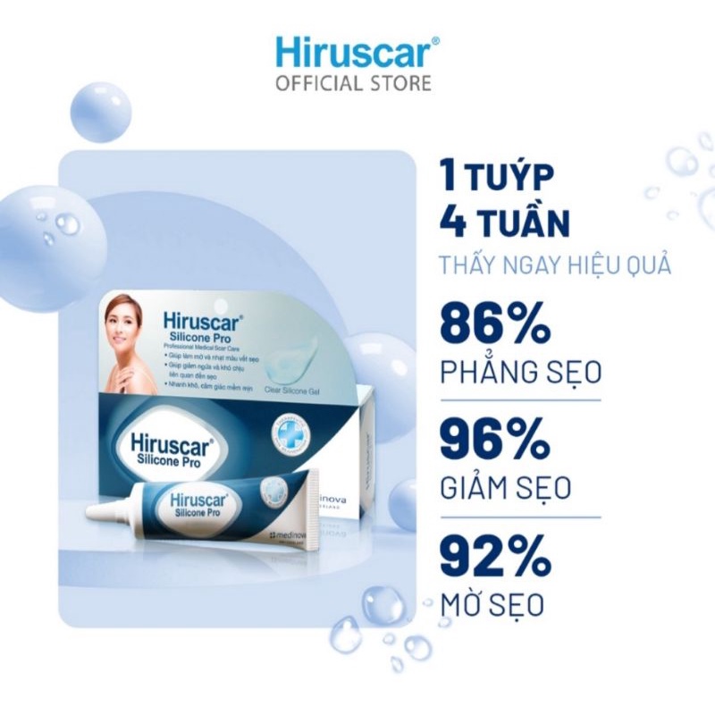 Gel xử lý sẹo mổ, to, lồi, phì đại Hiruscar Silicone Pro ⚡ Tặng quà ⚡ Tuýp 4g và 10g