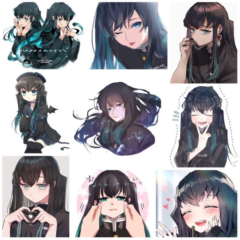 Sticker Muichirou Kimetsu no yaiba 30-60 cái ép lụa khác nhau/hình dán Hà trụ Tokitou Muichirou