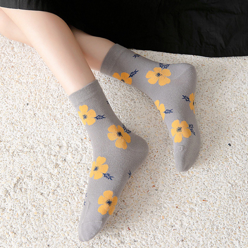 Vớ Cotton Cổ Cao In Họa Tiết Hoa / Mèo Phong Cách Harajuku Cổ Điển Thời Trang Cho Nữ