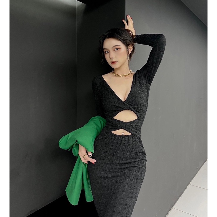 HERMOSA | Đầm body dài đen