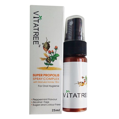 [Mã FMCGMALL - 8% đơn 250K] Keo Ong Xịt Họng Vitatree Super Propolis Spray Complex With Manuka 15+ 25ml