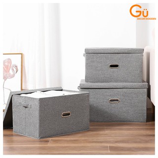Hộp đựng đồ đa năng bằng vải có nắp đậy - Thùng để quần áo cất gọn Gu Decor Wooden