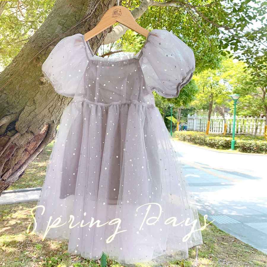 Đầm công chúa dáng dài phối lưới thời trang mùa hè mới phong cách phương Tây 2023 cho bé gái