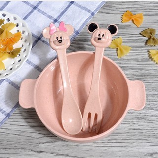 Bát ăn dặm kèm thìa dĩa chất liệu lúa mạch