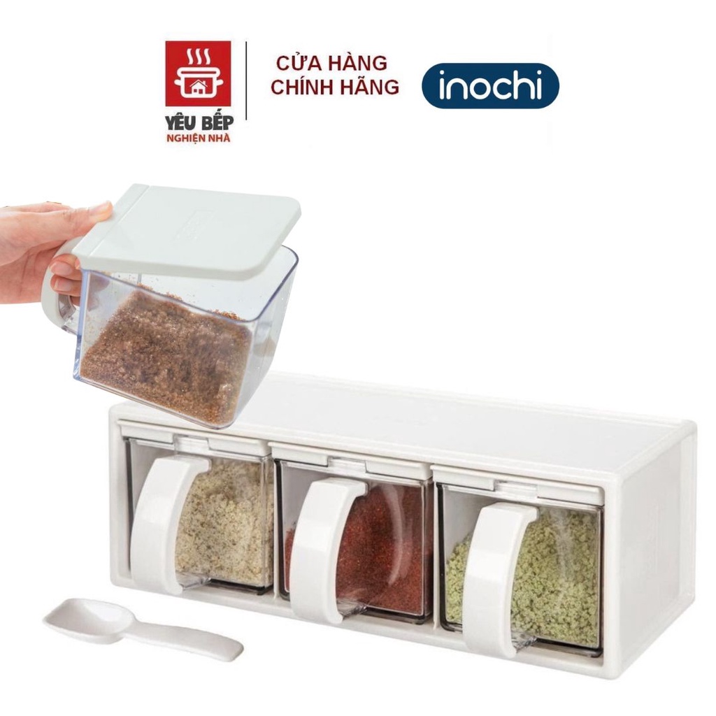 Bộ 3 Hộp Đựng Gia Vị Nhật Bản Inochi, Nhựa Cao Cấp Chắc Chắn Sang Trọng, Gọn Gàng, Dễ Lau Chùi