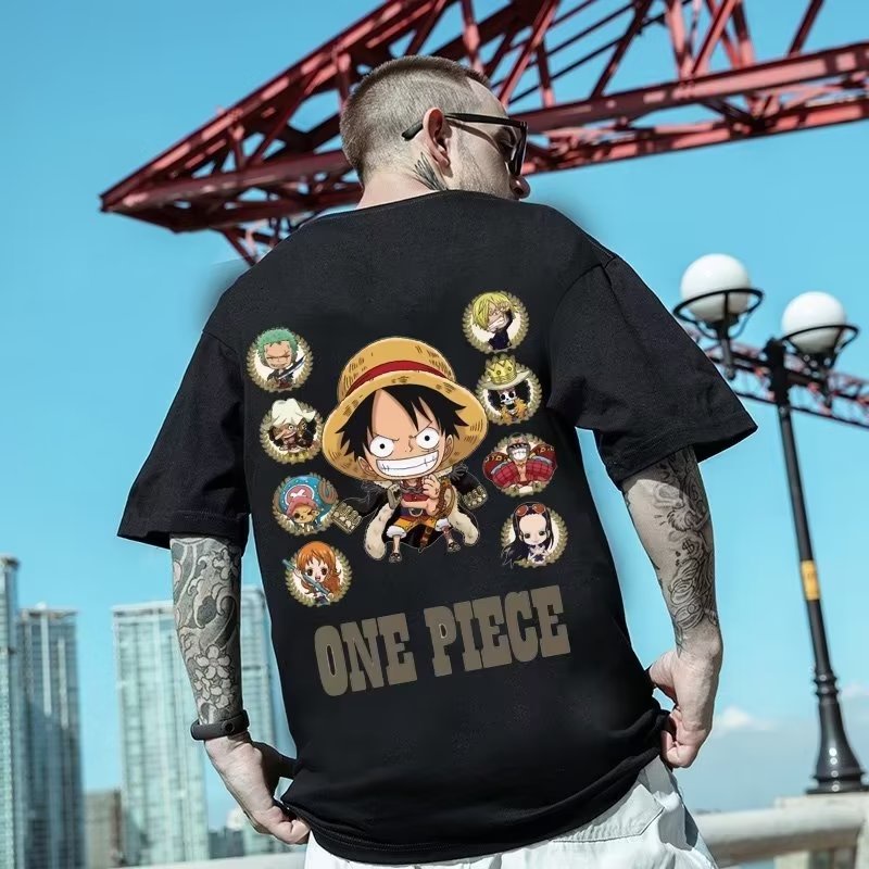 Áo thun 100% cotton Ngắn Tay Oversize In Họa Tiết One Piece Cá Tính / size M-8XL