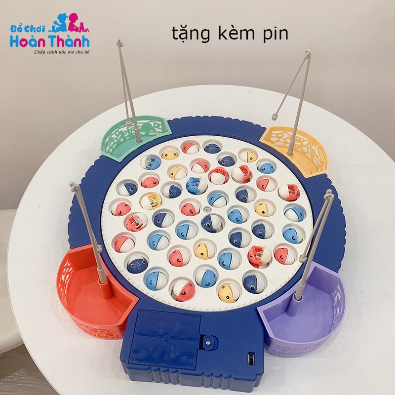 Đồ chơi câu cá điện trẻ em 45 con cá, 4 cần câu nam châm, 4 cần móc phù hợp cho bé 2 - 6 tuổi, tặng kèm 3 pin AA