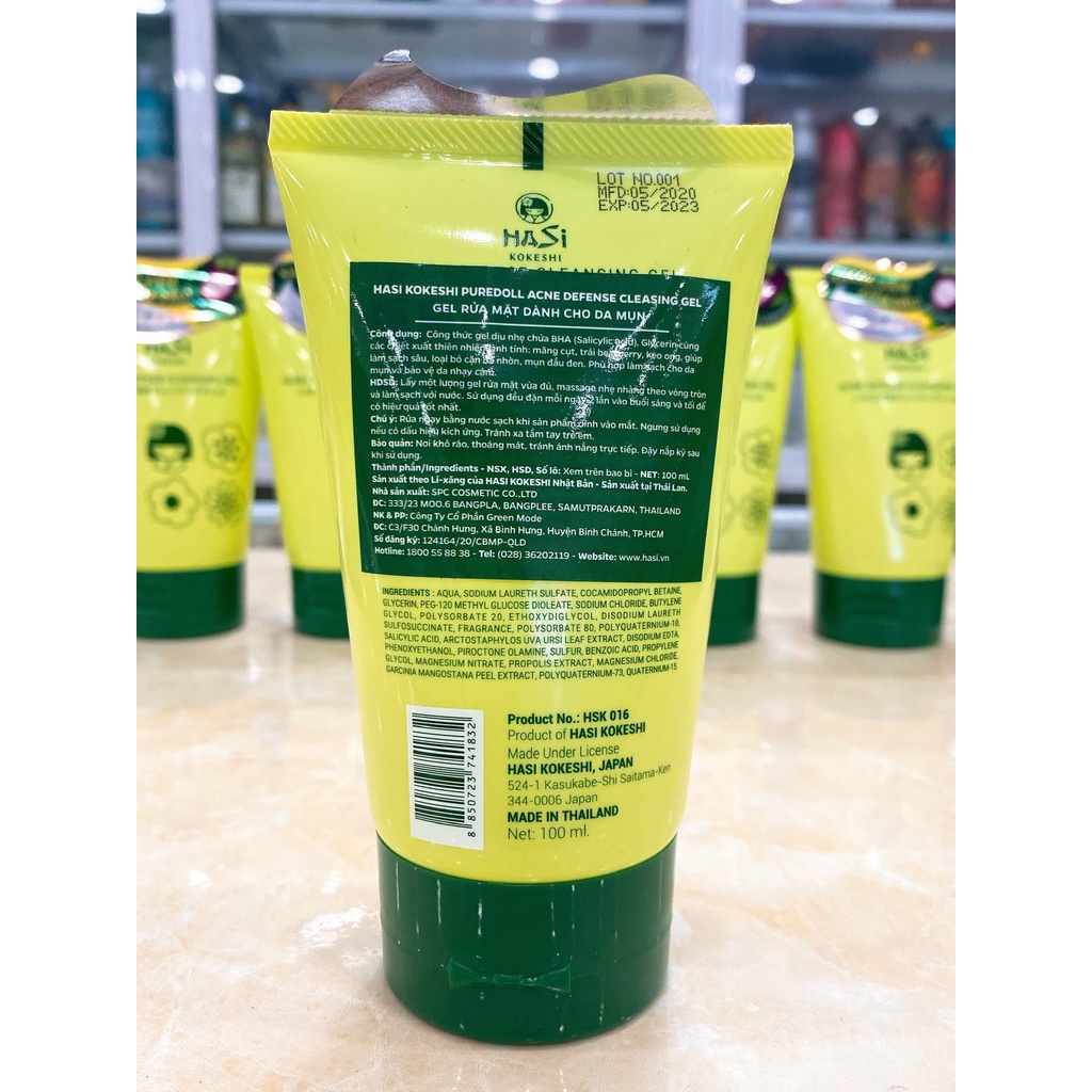Gel Rửa Mặt Da Mụn Kiềm Dầu HaSi Kokeshi Acne Defense Cleansing 100ml