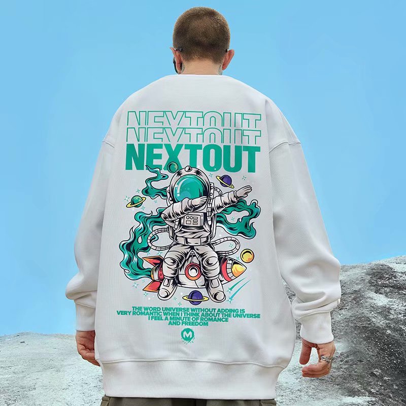 Áo Sweater Cổ Tròn Dáng Rộng In Hình Phi Hành Gia Phong Cách Hip Hop Thời Trang Xuân Thu Cho Nam Size M-8Xl