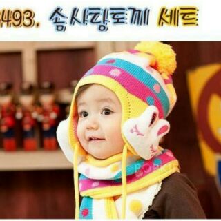 Set Nón len khăn len hình thỏ đáng yêu cho bé