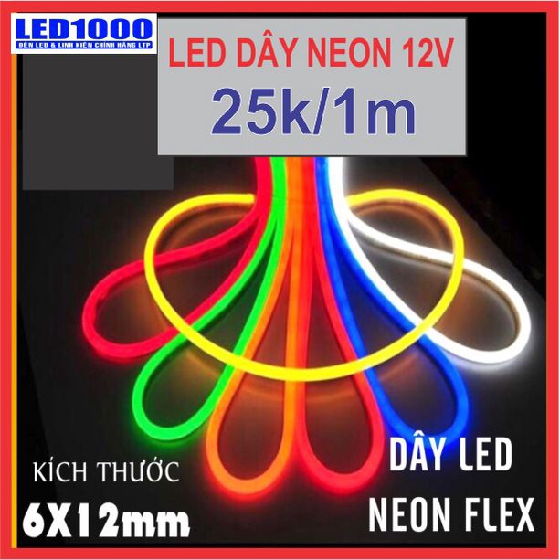 Led dây Neon 12V – Đèn dây neon 1m kèm nguồn 12V2A - khoảng cắt 2.5cm chuyên dùng uốn chữ logo quảng cáo