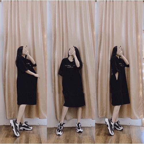 Đầm suông cotton in họa tiết Ladiel Váy dáng dài tay lỡ thoáng mát