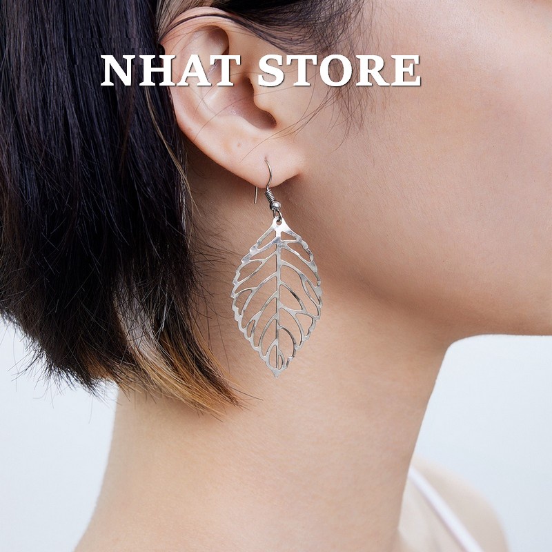 Khuyên tai nữ hình chiếc lá, bông tai nữ Nhatstore