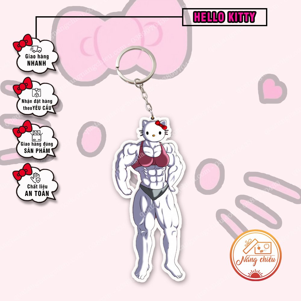 Móc khoá mèo hello kitty cơ bắp đô con lực lưỡng đáng yêu, quà tặng sinh nhật, sự kiện, đa dạng mẫu mã