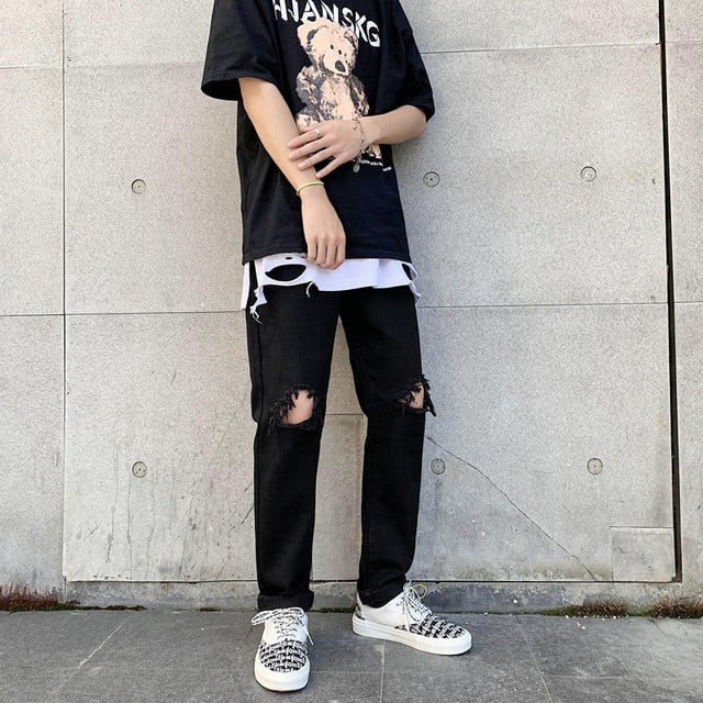 Quần jeans rách gối \ phong cách \ dáng skinny \ unisex \ hàng quảng châu - Q6 | BigBuy360 - bigbuy360.vn