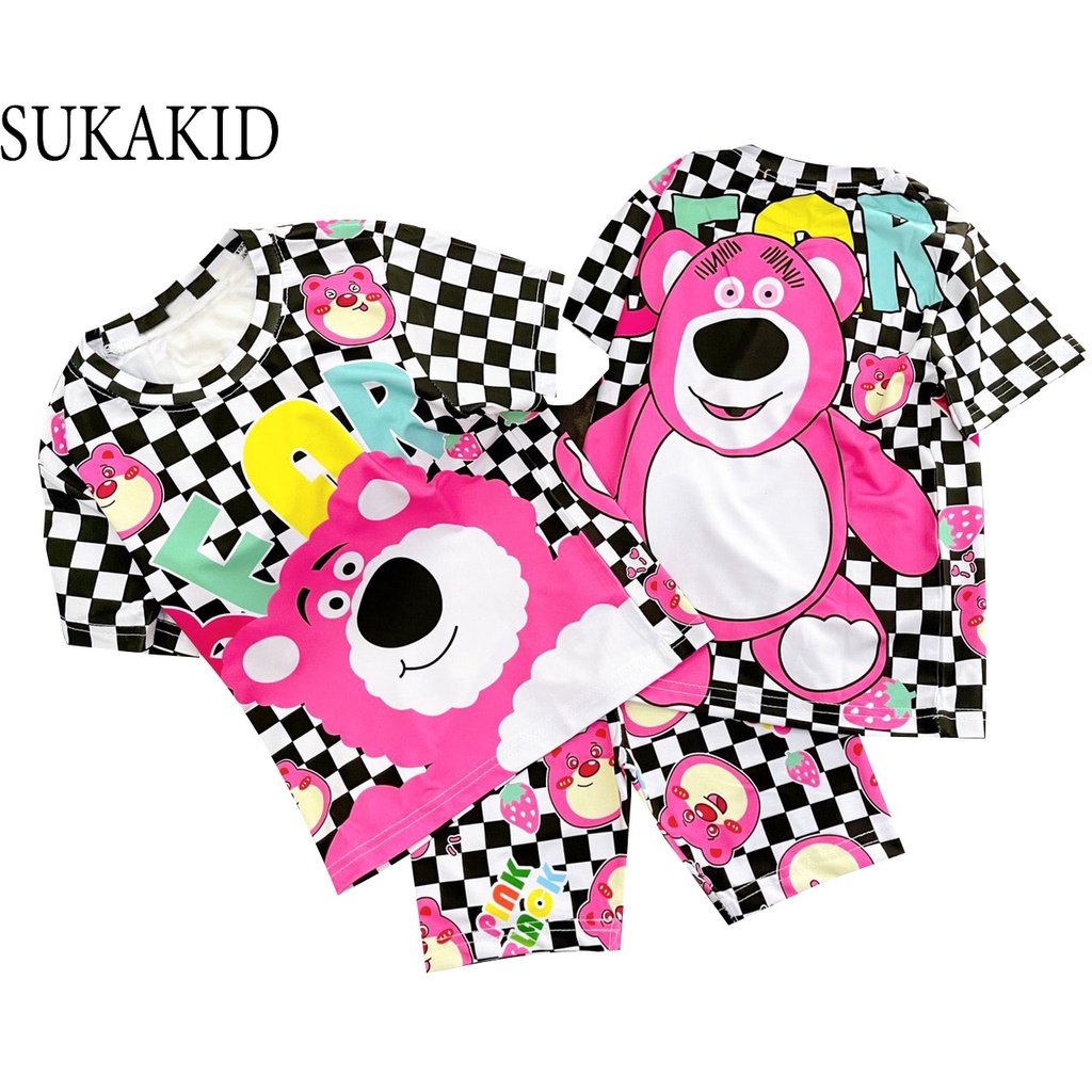 Bộ đồ quần áo trẻ em hinh in 3D co 3 mẫu gấu.mitkey.gái cột tóc 6kg đên 40kg.GN011.