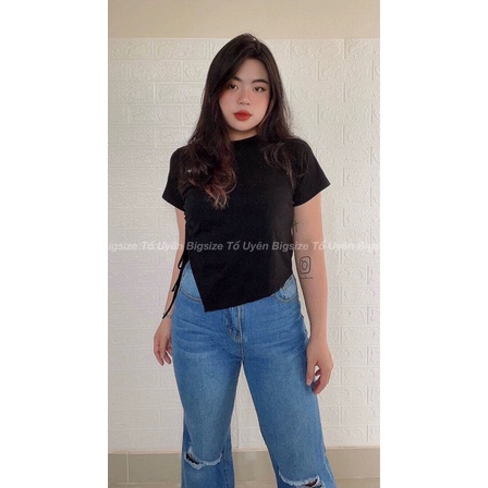 (T.U Bigsize 50-80kg) Áo Kiểu Lệch Tà Rút Sườn, Chữ Thêu Chubby