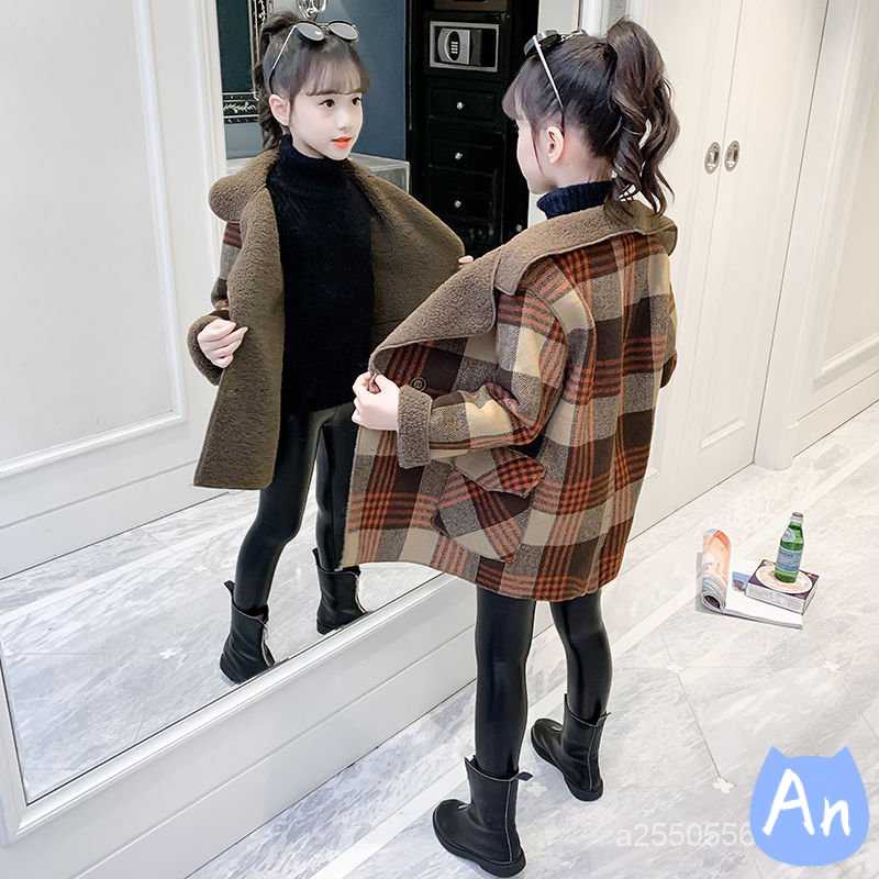 Áo khoác len dày dáng dài thời trang thu đông mới cho bé gái