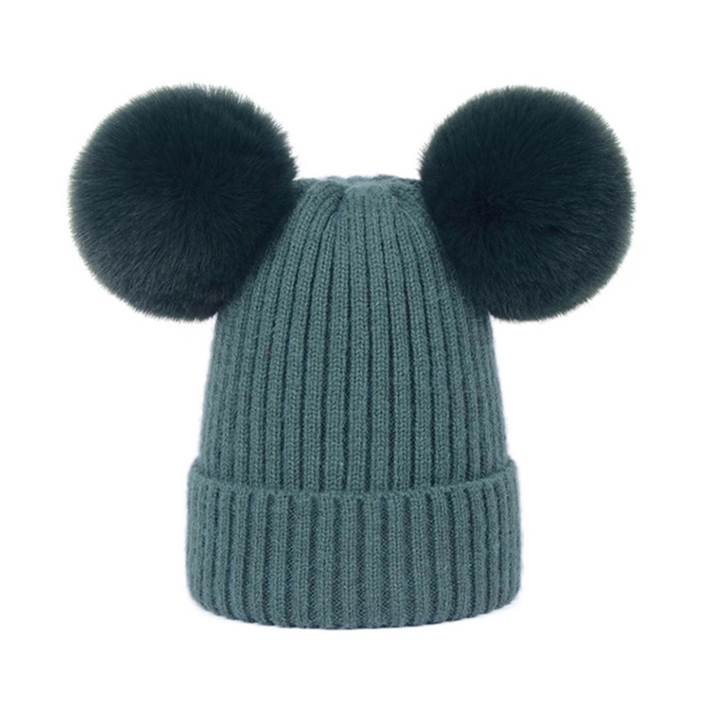 Mũ Len Trùm Đầu Giữ Ấm Mùa Đông Phối Bóng Lông Dễ Thương Cho Bé