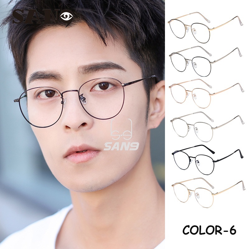 【Support wholesale】COD (San9)Kính mắt gọng kim loại tròn cổ điển chống xanh Hàn Quốc Tròng kính có thể thay thế Kính quang học