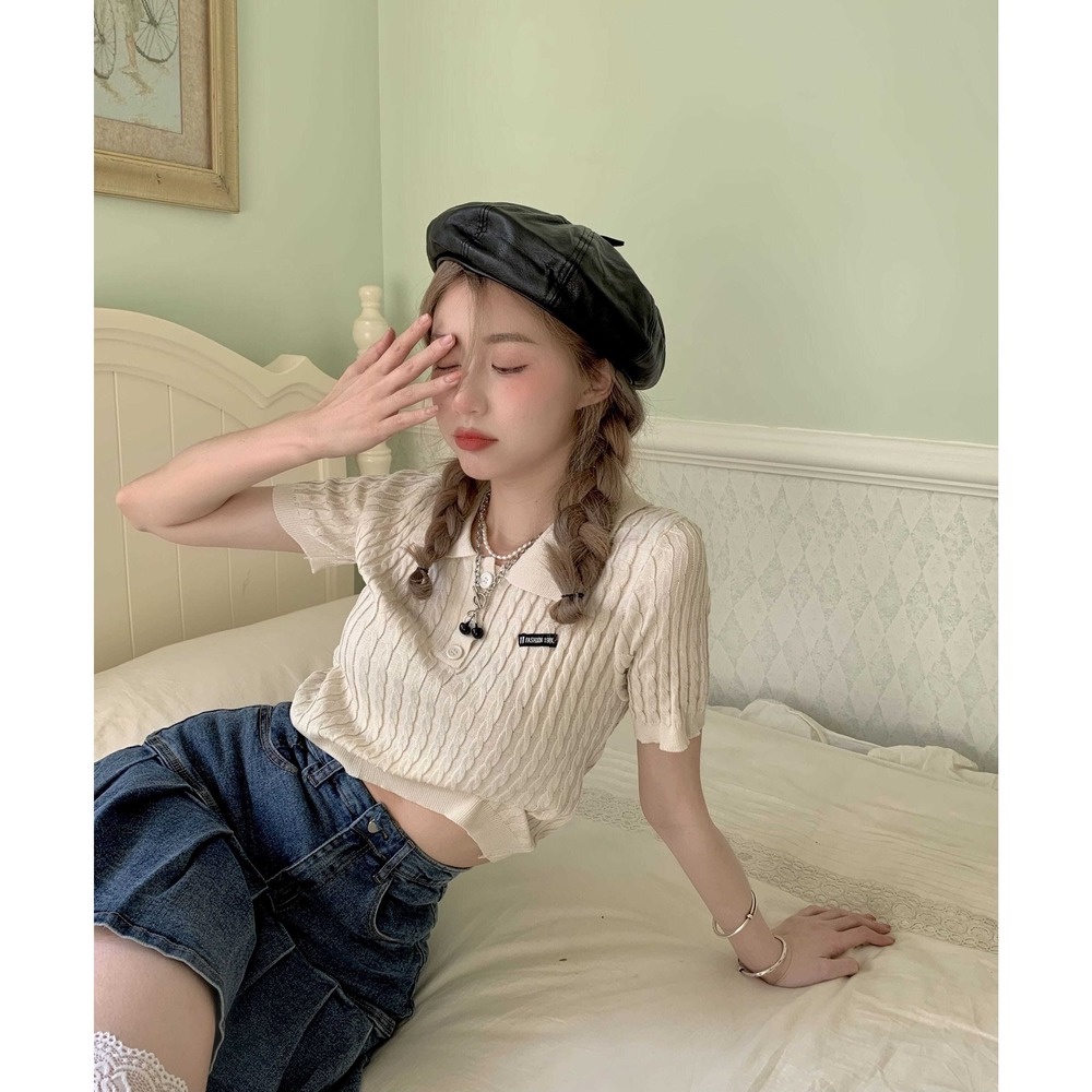 Áo thun dệt kim tay ngắn dáng ôm thời trang mùa hè hàng mới dành cho bạn nữ