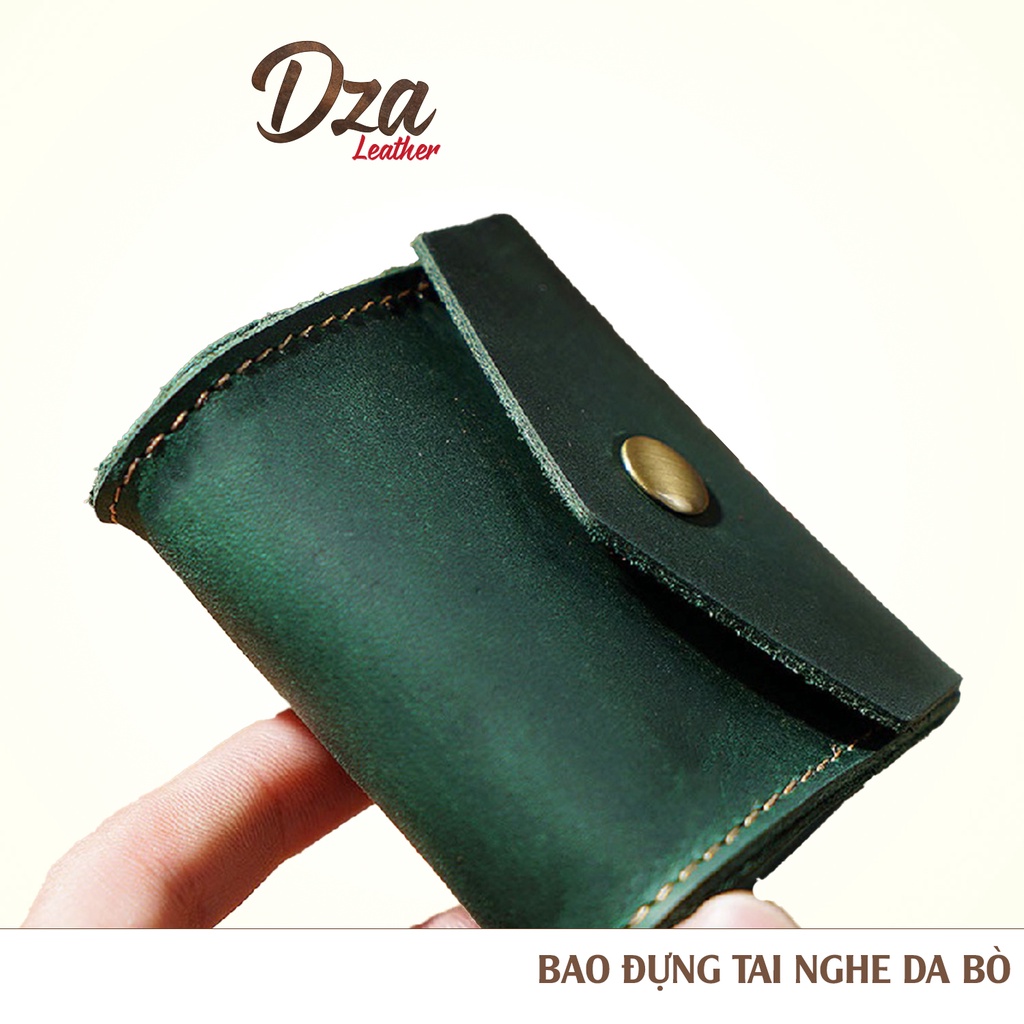 Bao đựng tai nghe da bò Dza leather phong cách vintage nhiều màu lựa chọn