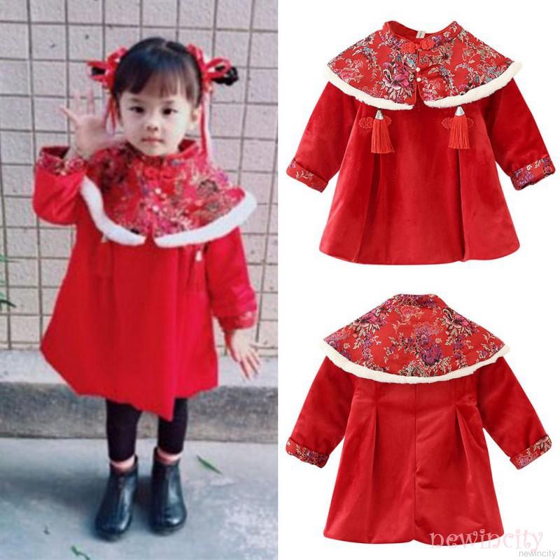 Đầm tay dài phong cách thời trang Trung Hoa cho bé gái