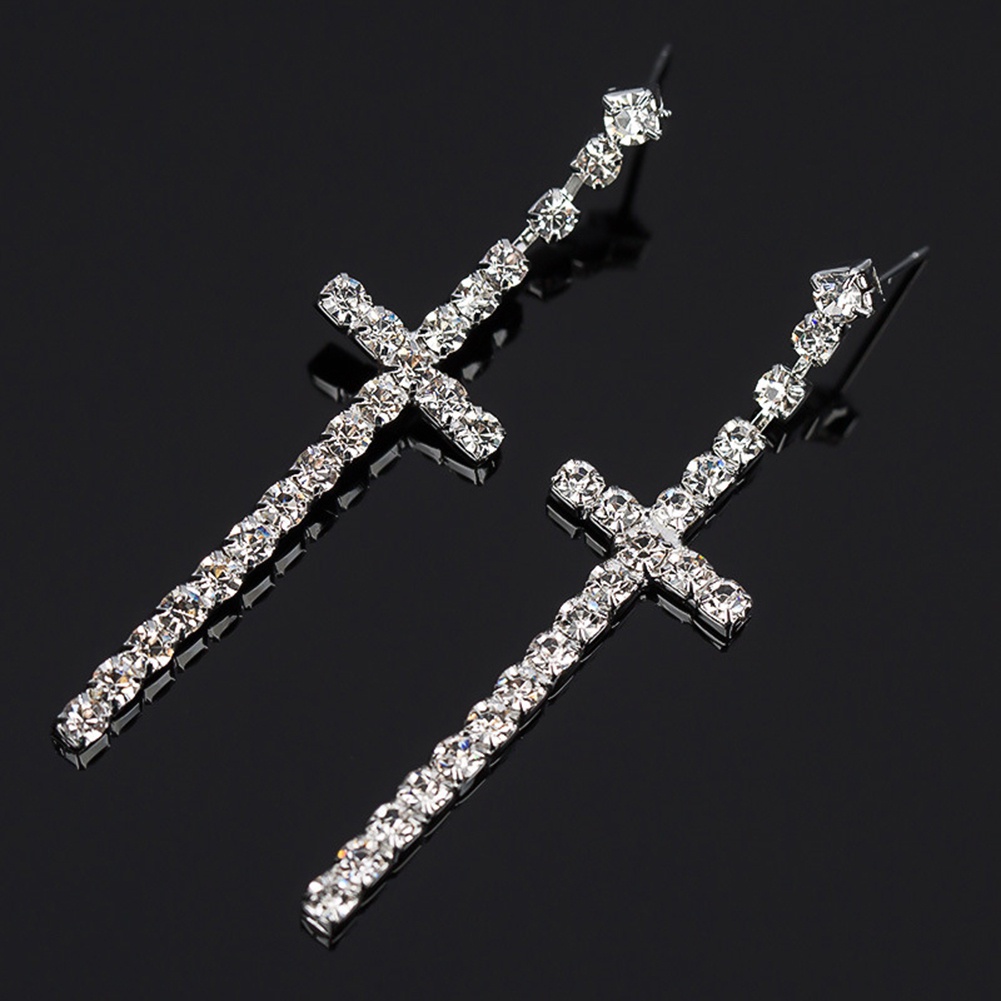 Đôi bông tai hình thánh giá đính đá thời trang cho nữ