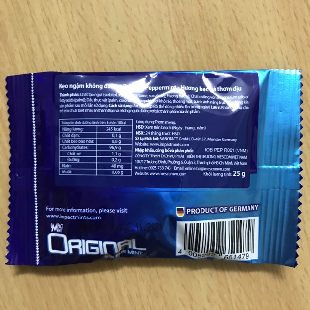 Kẹo ngậm không đường Impact mints Original các vị