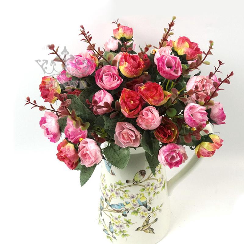 Set 21 nhánh hoa hồng nhân tạo chất liệu vải lụa trang trí nhà cửa nội thất