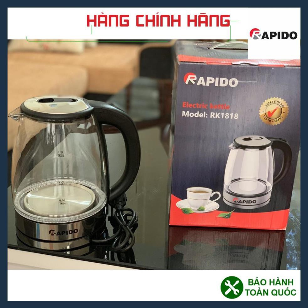 ấm siêu tốc, bình đun siêu tốc thủy tinh, thân bình trong suốt Rapido RK1818 (1,8 Lít) - BẢO HÀNH CHÍNH HÃNG